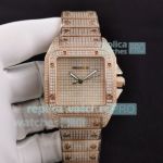 Fully Iced Out Cartier Replica Santos Watch Rose Gold Diamonds